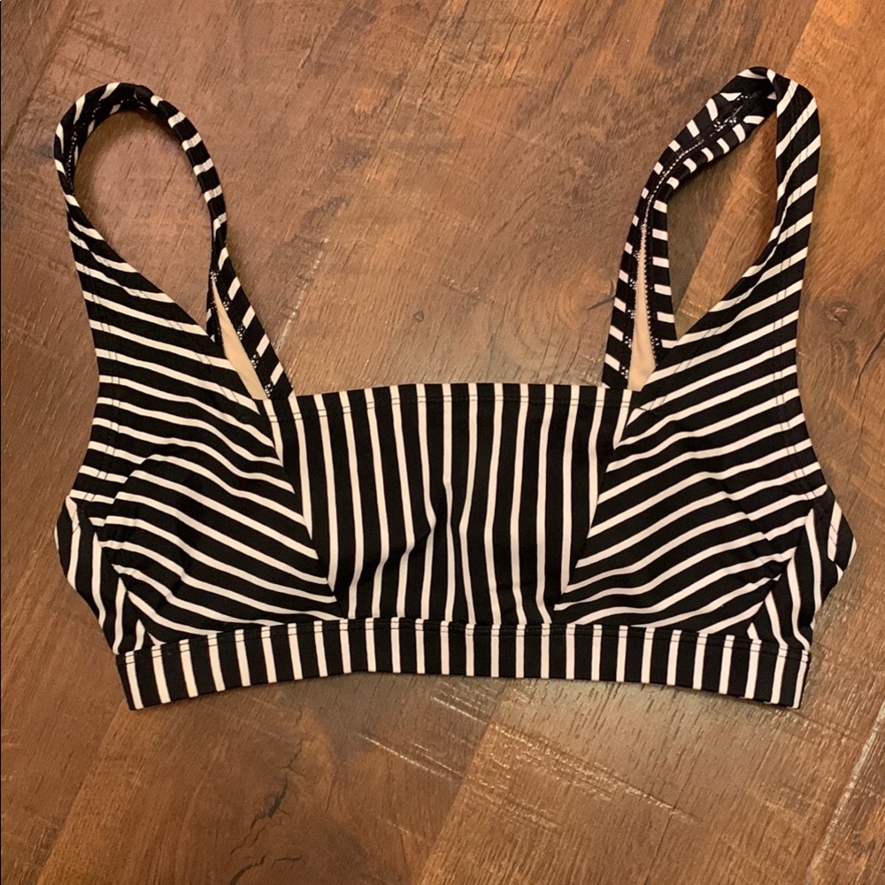 Kona Sol Black and White Striped Square Neck Bikini Top